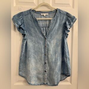 Jane and Delancey Light Blue denim Ruffle Sleeve Blouse. Size small $10